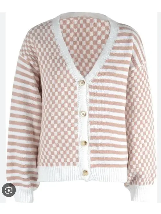 Boutique Checkered Print Knit Button Up Cardigan - Women's XL