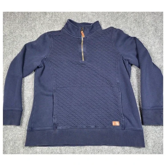 LL Bean womens Large Navy Blue‎ Quilted Quarter Zip Pullover Fleece Sweater