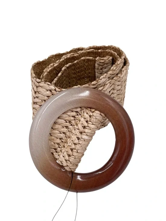 NEW Zara Woven Raffia Belt Ombre Resin Buckle Stretchy Bohemian Festival Indie