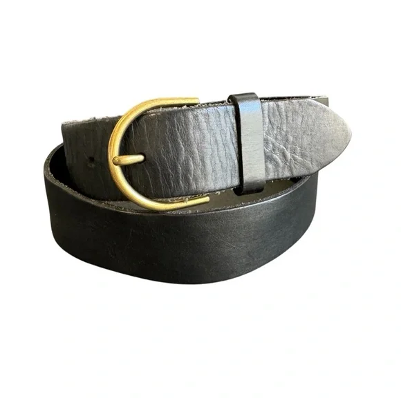 American Eagle Black Leather Belt Gold Tone Buckle Unisex Medium‎