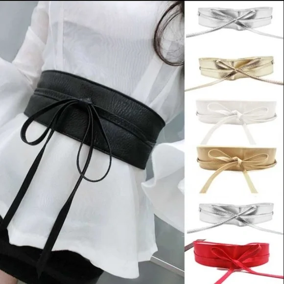 Soft Faux Leather Wide Self Tie Wrap Around Obi Waist Band Boho Dress Belt