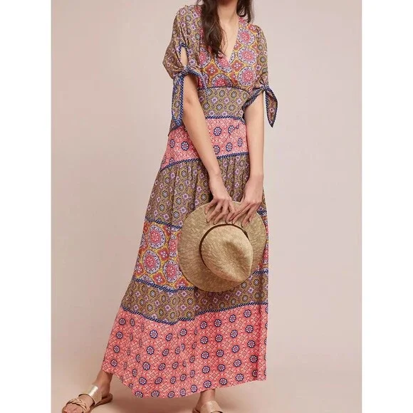 Maeve Anthropologie | Eder Tiered Maxi Dress Multi Floral Colorful Boho Women 0