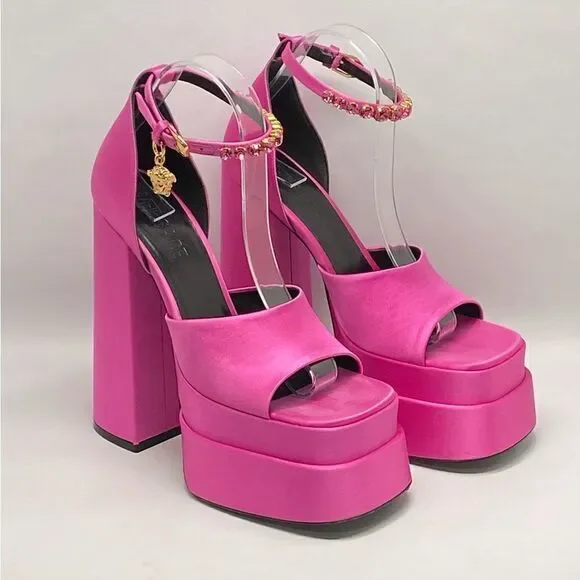 Versace Medusa Crystal Ankle-Strap Platform Sandals size 38
