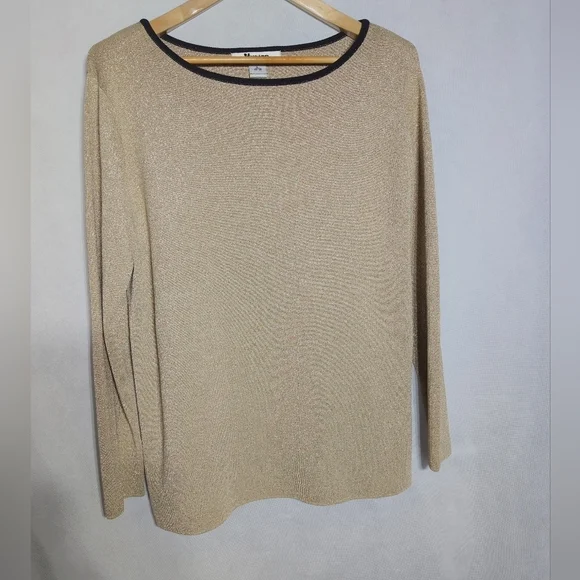 Peter Nygard Collection Sz L Gold Metallic Long Sleeve Sweater
