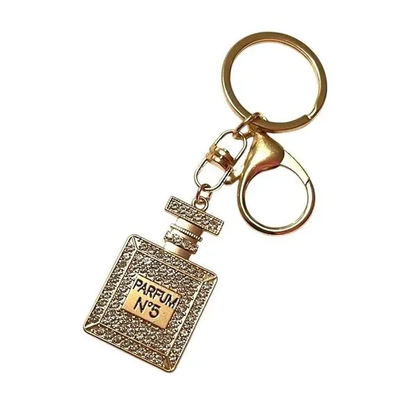 🤯5/$25🤯 Clear Crystal Parfum No.5 Perfume Bottle Gold Keychain