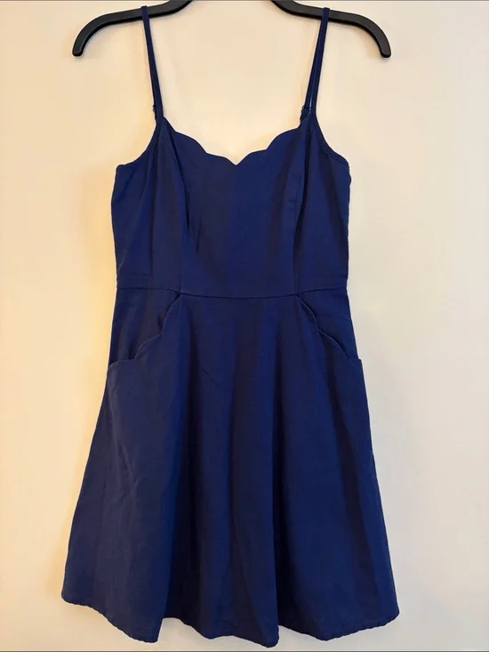 Market & Spruce Women’s Navy Blue Mini Spaghetti Strap Linen Blend Dress, XS