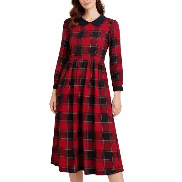 Lanz Vintage plaid Peter pan collar a-line dress size 14
