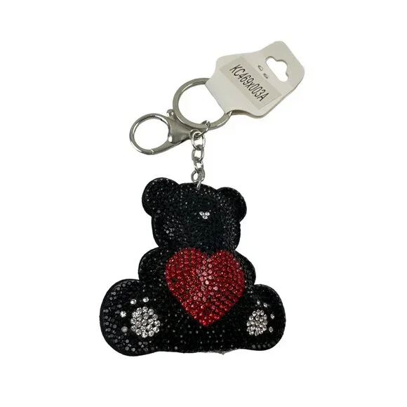 Sparkly Bear Keychain With Heart & Rhinestones