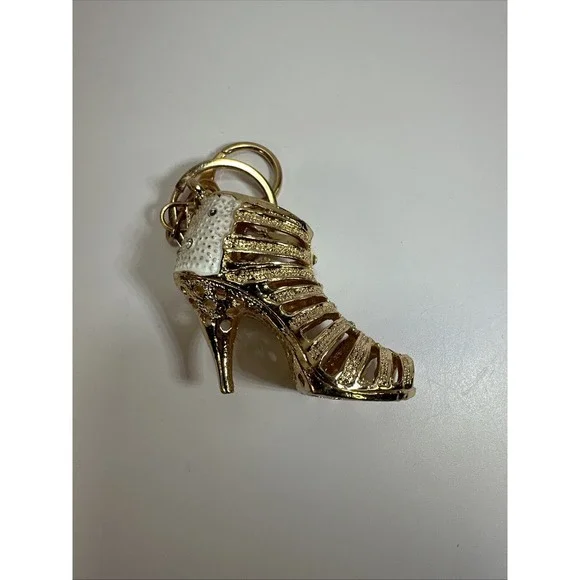 New Gold Key Ring Crystal Gladiator High Heel Women's Shoe Purse Clip