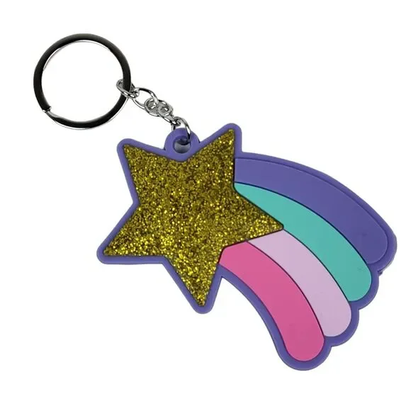 Rainbow Keychain Star Gold Purple Pink Blue Gold‎ Glitter Retro 80s 70s Gift