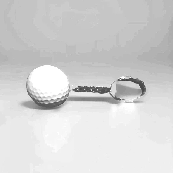Vintage White Golf Ball Keychain Keyring Silver chain golfer mini ball