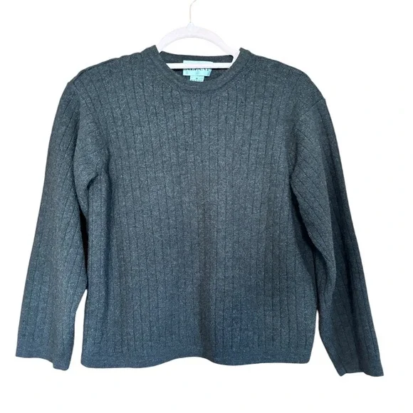 Alfani Womens Medium Grey‎ Merino Wool Ribbed Sweater Made in Italy Crew Neck M