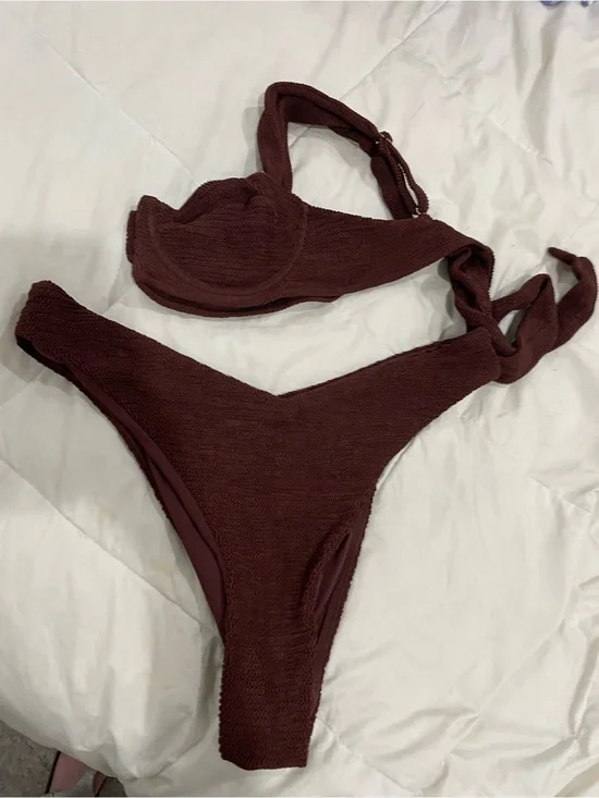 Monday Swimwear Clovelly Crinkle Bikini Set Chocolate Brown L/VV NWOT