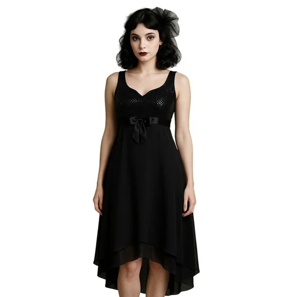 Vintage Petite Jazz Black Sequin Chiffon Cocktail Dress Y2K Formal Evening Prom‎