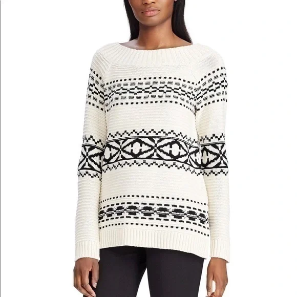 NWT CHAPS BLACK & CREAM FAIR ISLE SWEATER SZ M