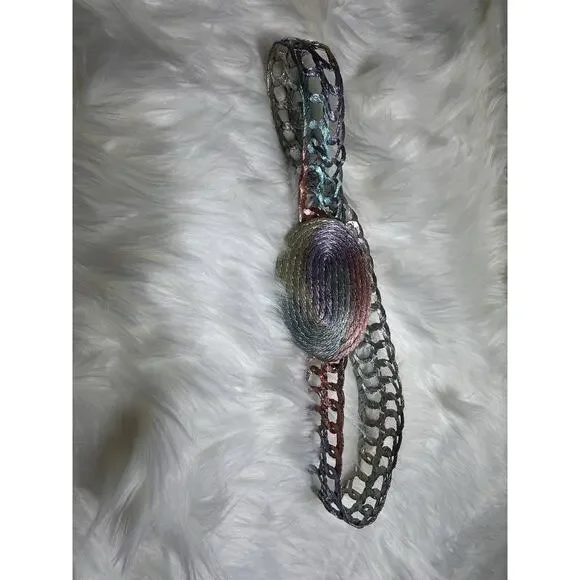 Vintage Metallic Woven Braided Belt  Iridescent Wash Adjustable Ombré Boho Retro