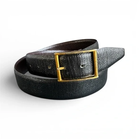 Vintage Black Brown Leather Belt Reversible‎ Dress Belt Business Casual Mens 34