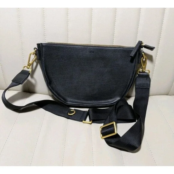 FAWN Purse Black Messenger Bag Faux Leather Medium Length