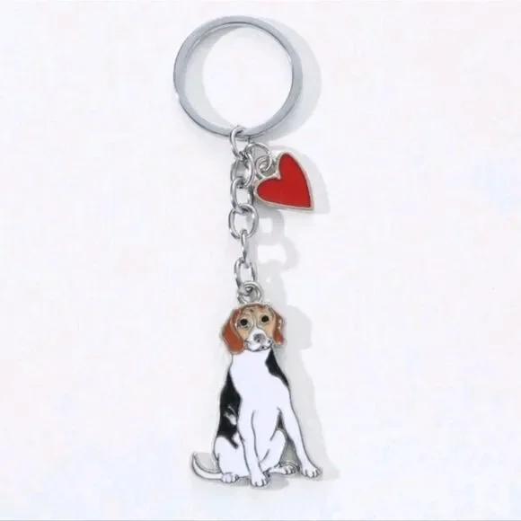 Silver and Red Dog Keychain