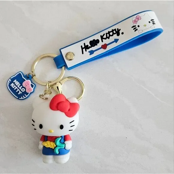 Hello Kitty Holding Corn Keychain with Blue Strap