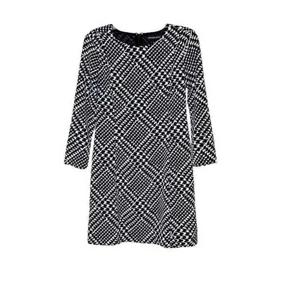 Victoria’s Secret Black White Houndstooth Plaid ScoopNeck Long Sleeve Dress Sz 4