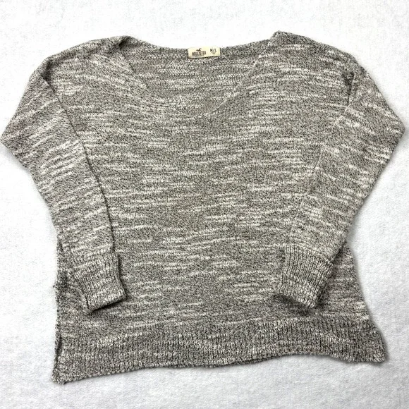 Hollister Womens Marled V-Neck Knit Sweater Grey White Space Dye M/L 3R2897