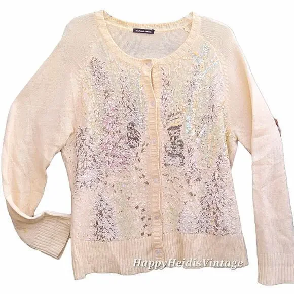 Vintage 80s Michael Simon Knit Beaded Glam Coquette‎ Cardigan Sweater Jacket