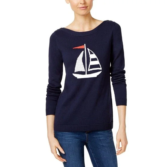 Charter Club Regatta Royale Nautical Sailboat Pullover Sweater Women's Medium