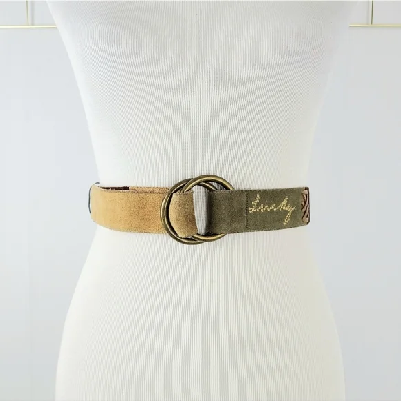 Lucky Brand Hand Sewn Hand-Finished Leather Patchwork Corset Detail Vintage Belt