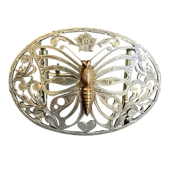 Fleming Butterfly Belt Buckle‎ Sterling Silver Filigree Etched Coastal Cowgirl