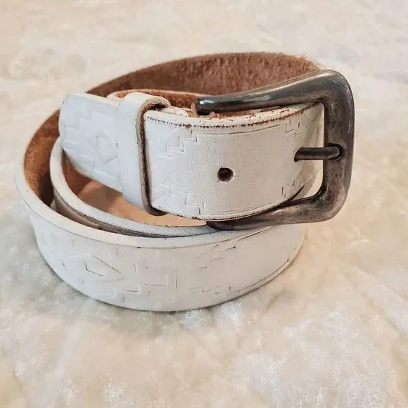 MILOR‎ Women's Leather Belt Size ML White  Aztec Print