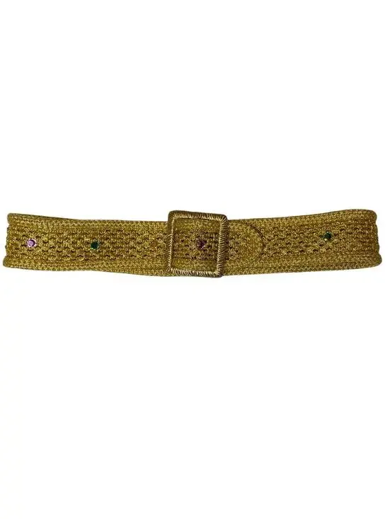 Vintage Golden Glam Crochet Belt Sparkly Gems