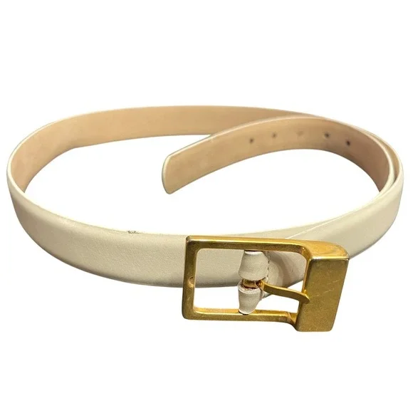 Vintage 90s Lejon Cream Italian Calfskin Leather Belt 1X Gold Buckle Minimalist