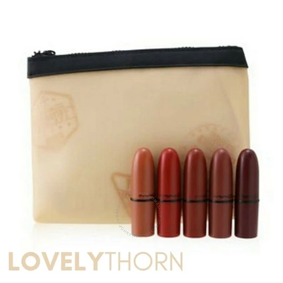MAC // ltd ed travel exclusive mini lipstick set cosmetic bag & 5 bold colors