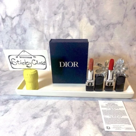DIOR Rouge Lipstick Twin Set-999 & 100 Velvet-16hr, Shea Butter-2pc-BOXED-NEW