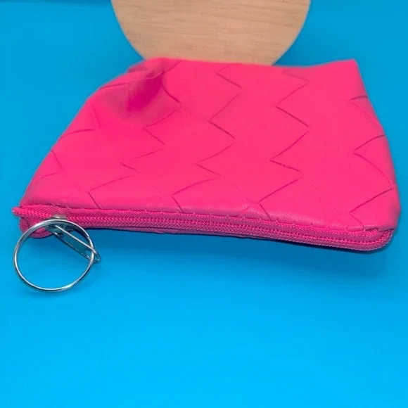 Pink Quilted Women's Zippered Coin Purse With Key Ring
