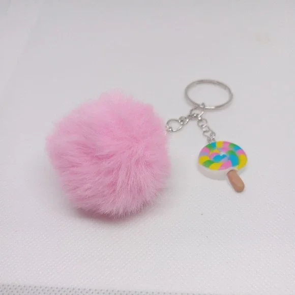 Hand Made Mini Lolipop Charm With a Light Pink Pom Pom