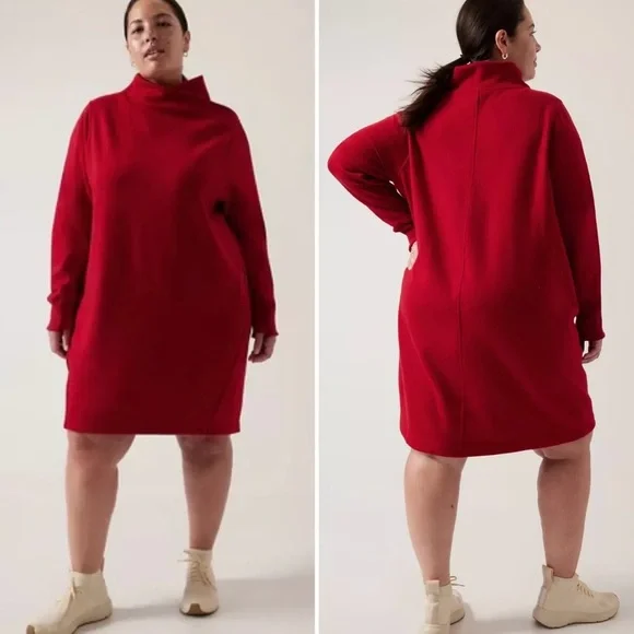 Athleta Cozy Karma Mock Neck Dress // Candy Red