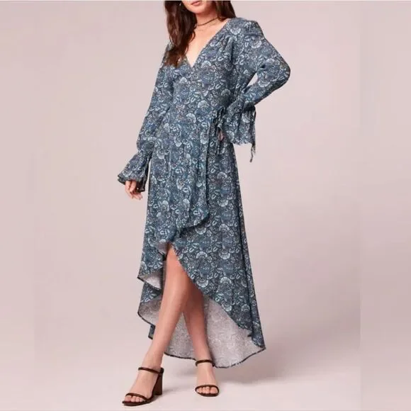 Band Of The Free Jewel Teal Floral Long Sleeve Wrap Maxi Dress Size Medium