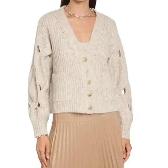 Jonathan Simkhai Reagan Alpaca Wool Blend Chunky Cardigan Sweater Brown Size XS