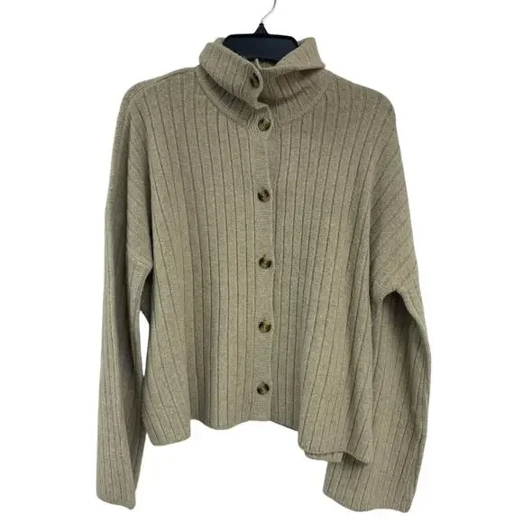 New Aerie Womens Small Long Sleeve Button Up Ribbed High Neck Cardigan Sweater