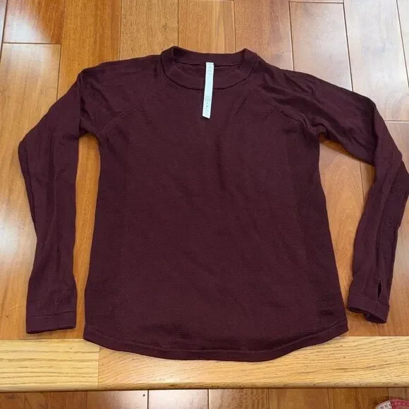Lululemon Women's Burgundy Long Sleeve Merino‎ Wool Sweater Size 10