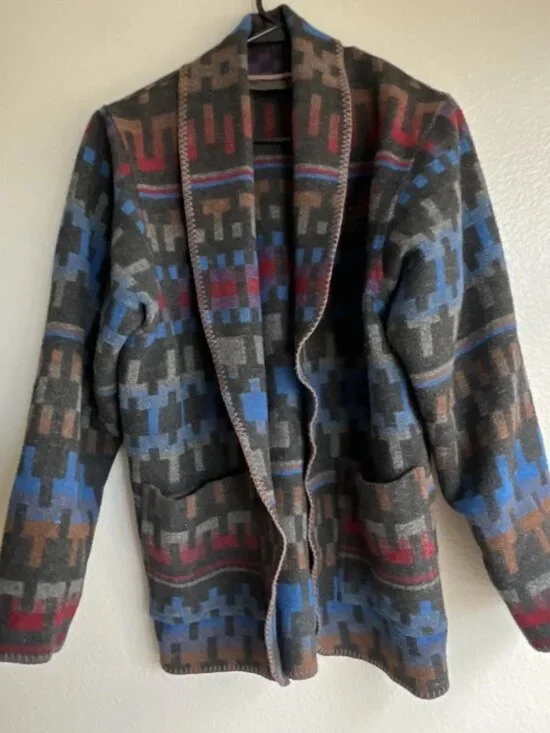 KAREN KANE Women’s Sz XS Black Tribal Aztec Wool Cardigan Coat