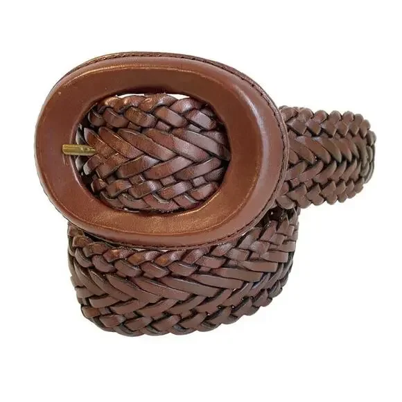 Vintage Statement Belt Brown Woven Leather Braided Y2K Eddie Bauer Womens Medium