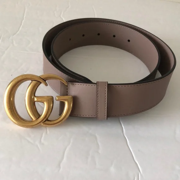 Gucci Authentic Double G  Leather Belt Moon Porcelain Rose 85/34, 1.5