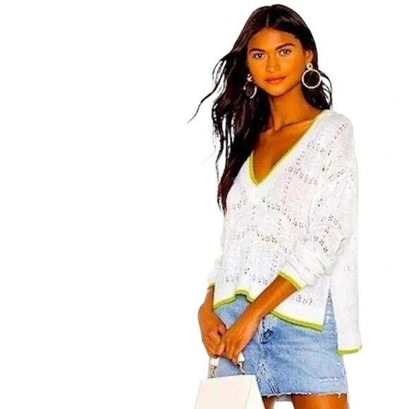 Elliot Preppy V-Neck Tennis Sweater, Academia, Distressed, Club, Old Money, S