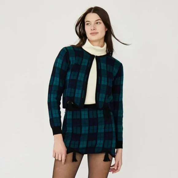 NWT Rachel Antonoff Blackwatch Plaid Clara Cardigan M