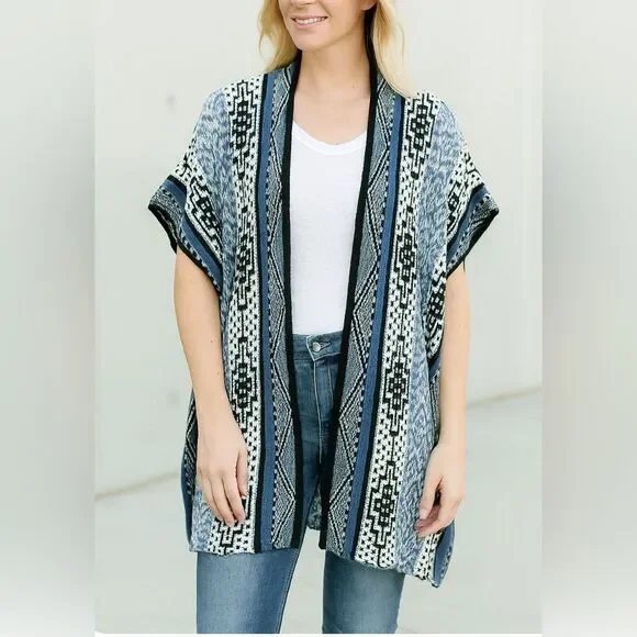 Lava Accessories Kimono Style Sweater Boho Hippie Festival. Blue, One Size