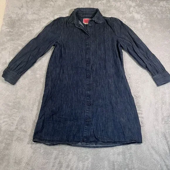 Kate Spade Denim Shirt Dress‎ XS Mid Length Indigo Button Up Dress Long Sleeve