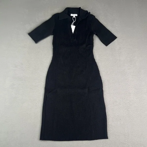Cotton Citizen Dress Womens Small Black Ibiza SS Polo Ribbed Stretch Made USA